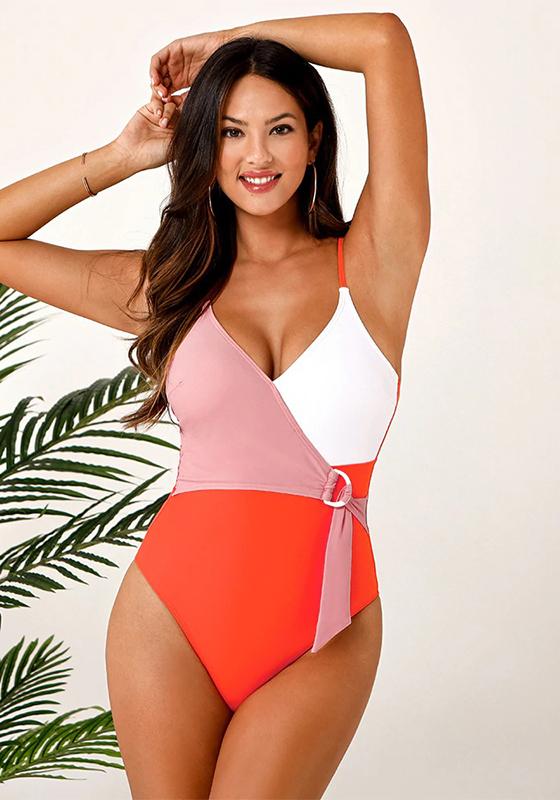 Colorblock Wrap Crisscross One Piece