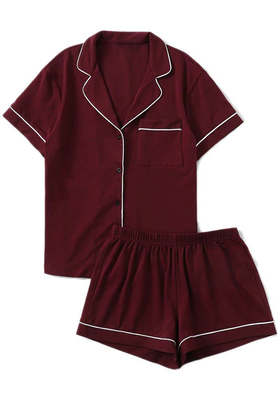 Contrast Piping Pocket Front Pajama Set