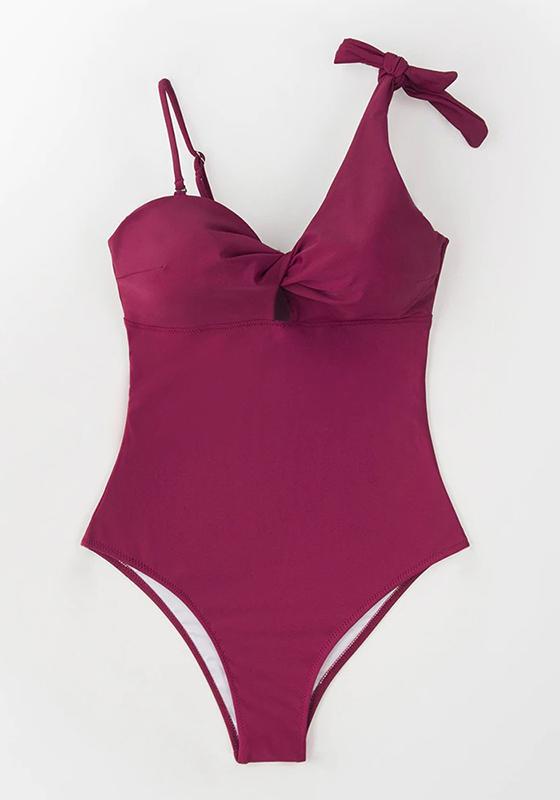 Sexy Wine Red Twist One Piece Swimsuit