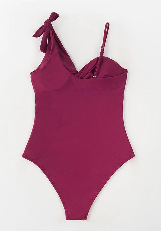 Sexy Wine Red Twist One Piece Swimsuit