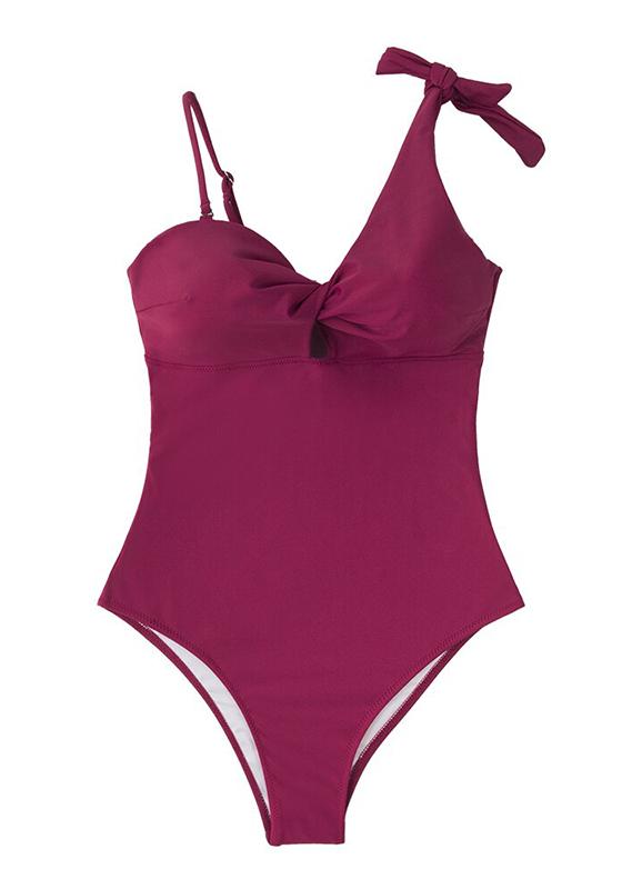 Sexy Wine Red Twist One Piece Swimsuit