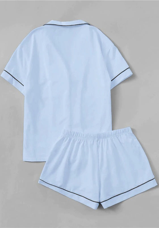 Contrast Piping Pocket Front Pajama Set