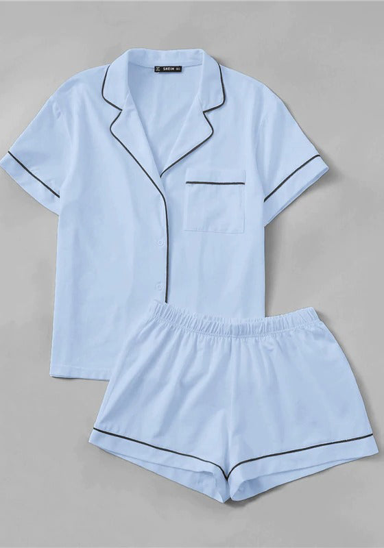 Contrast Piping Pocket Front Pajama Set