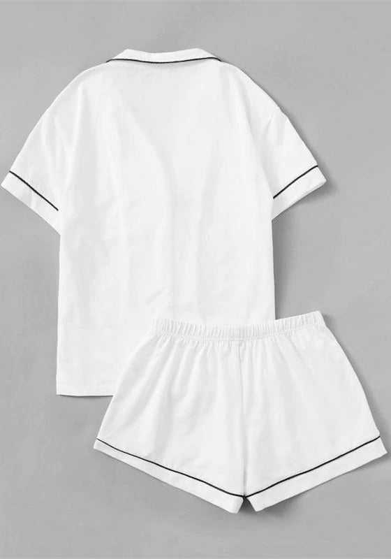 Contrast Piping Pocket Front Pajama Set