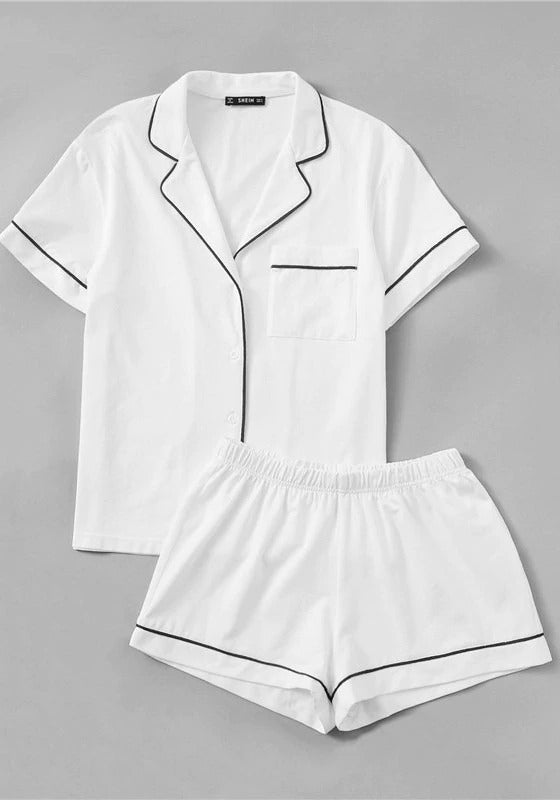 Contrast Piping Pocket Front Pajama Set