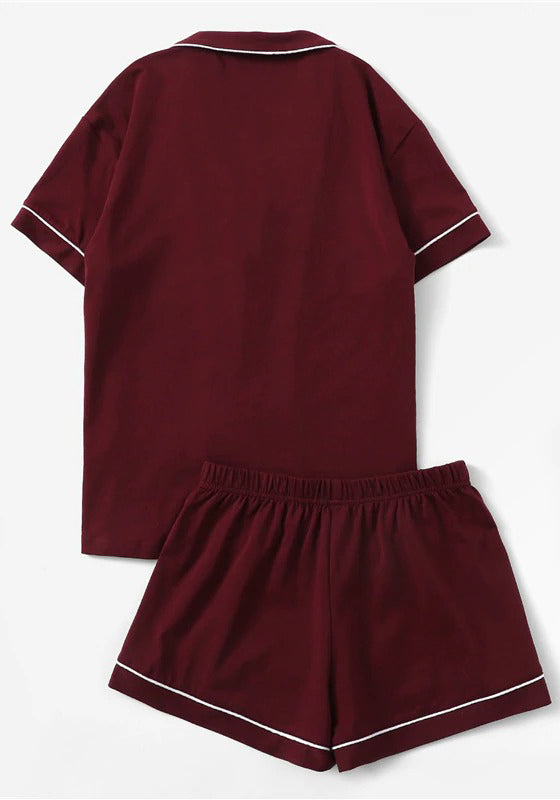 Contrast Piping Pocket Front Pajama Set