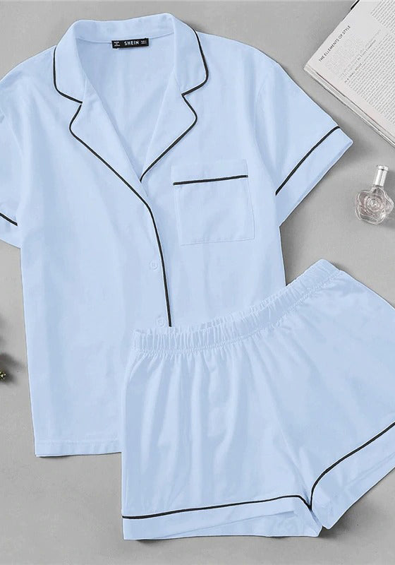 Contrast Piping Pocket Front Pajama Set