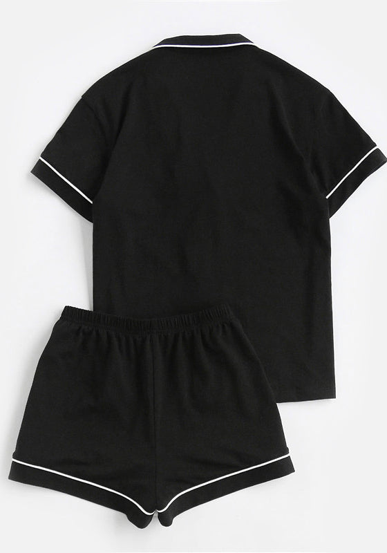 Contrast Piping Pocket Front Pajama Set