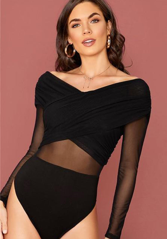 Mesh Overlay Cross Bodysuit