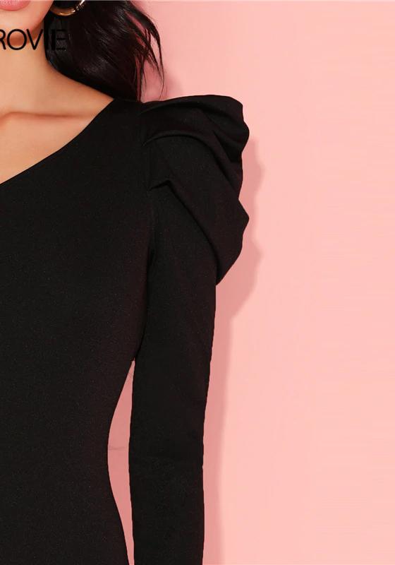 One Shoulder Puff Sleeve Fitted Bodysuit