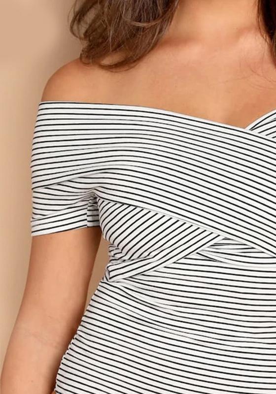 Black and White Striped V Neck Bodysuit