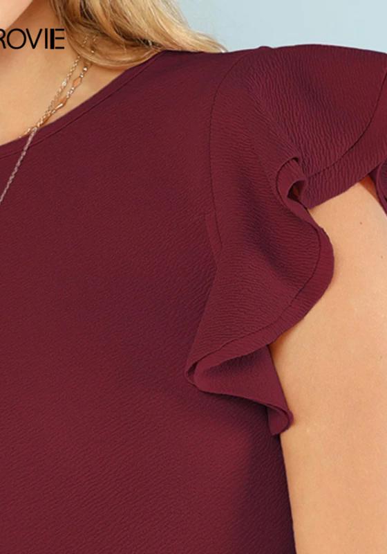 Burgundy Layered Ruffle Detail Bodysuit