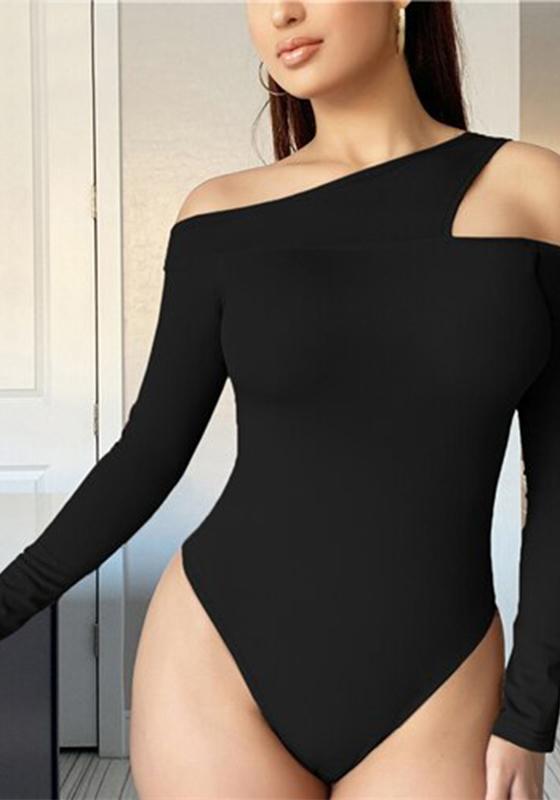 Cut Out Asymmetrical Neck Form Bodysuit