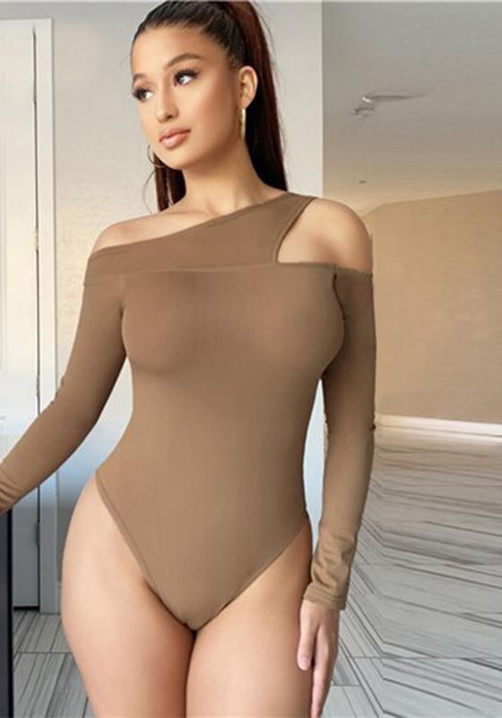 Cut Out Asymmetrical Neck Form Bodysuit