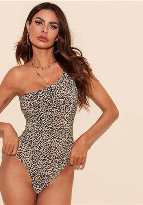 Multicolor One Shoulder Leopard Bodysuit