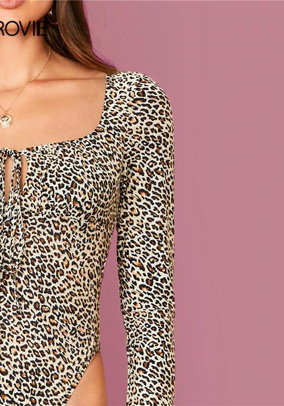 Multicolor Tie Neck Leopard Bodysuit