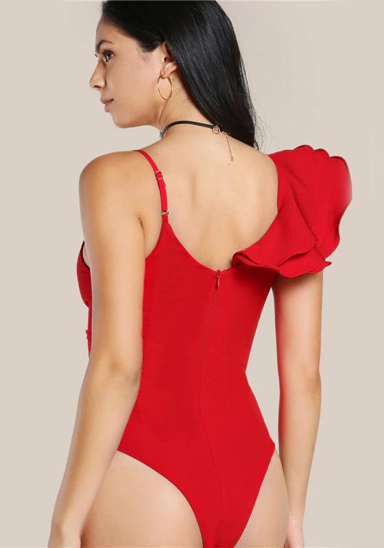 Ruffle One Shoulder Slip Bodysuit