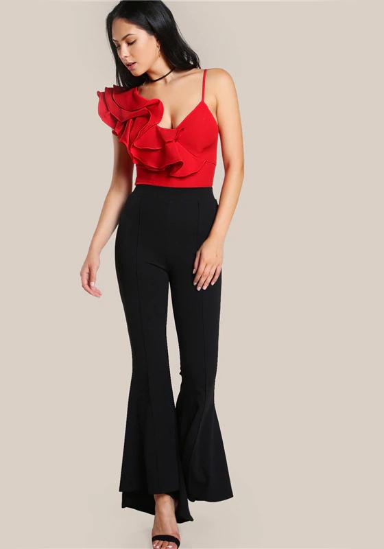 Ruffle One Shoulder Slip Bodysuit