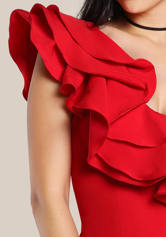 Ruffle One Shoulder Slip Bodysuit