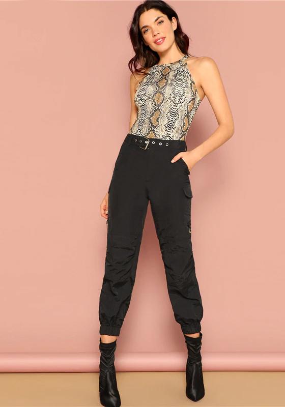 Snakeskin Print Halterneck Bodysuit