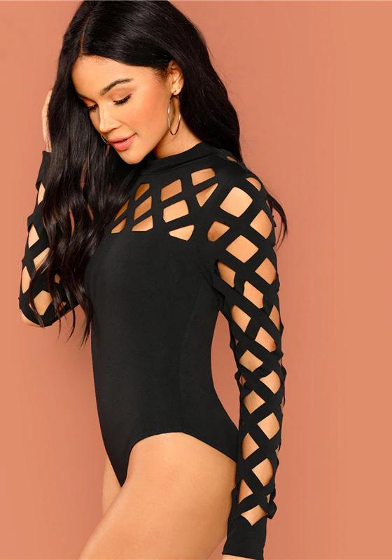 Mock Neck Geo Cut Out Bodysuit