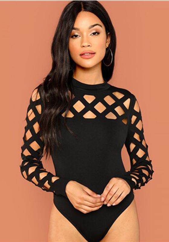 Mock Neck Geo Cut Out Bodysuit