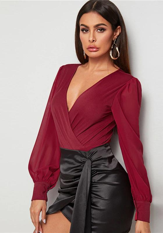 Solid Surplice Elegant Bodysuit