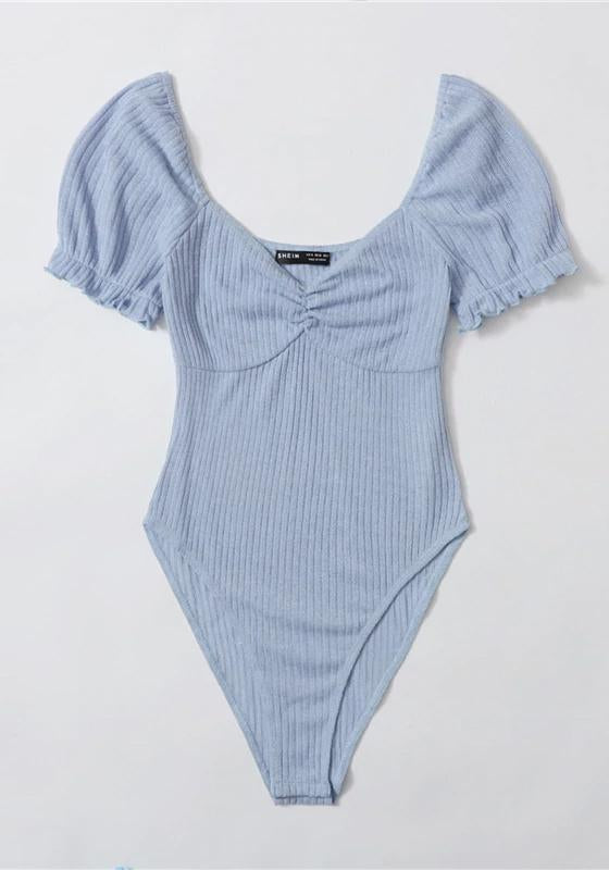 Frilled Puff Sleeve Ruched Bodysuit