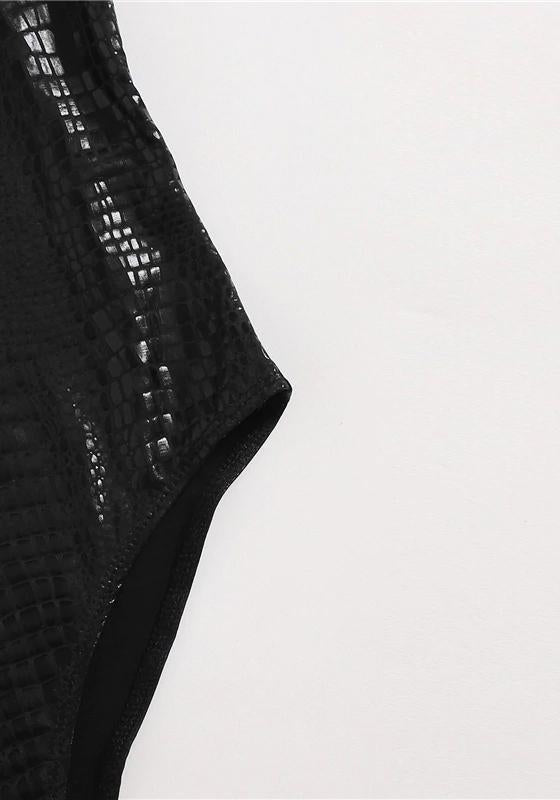 One Shoulder Crocodile Embossed Bodysuit