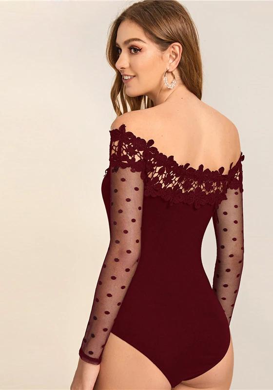 Off The Shoulder Contrast Lace Bodysuit