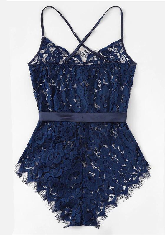 Eyelash Ribbon Belted Lace Bodysuit