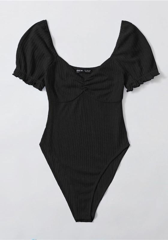 Frilled Puff Sleeve Ruched Bodysuit