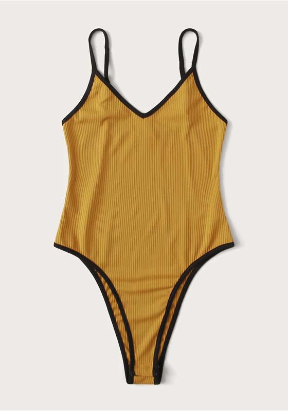 Yellow Contrast Binding Rib-knit Bodysuit