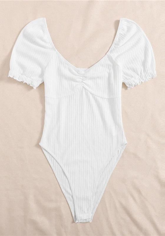 Frilled Puff Sleeve Ruched Bodysuit