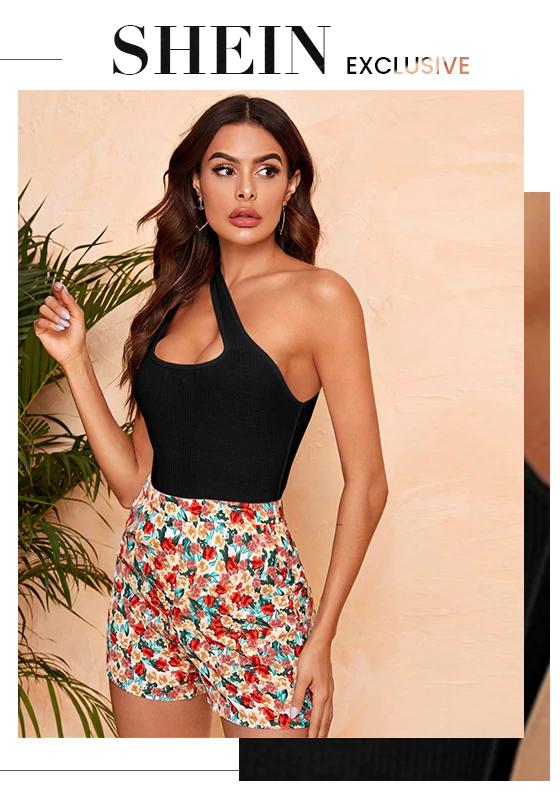 One Shoulder Cut Out Neck Rib-knit Bodysuit