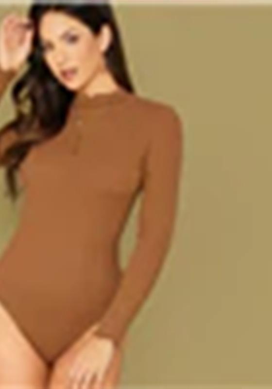 Camel Lettuce Edge Rib-knit Bodysuit