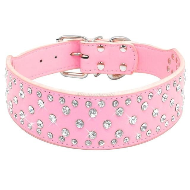 Rhinestone Leather Dog Collar