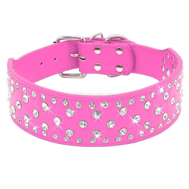 Rhinestone Leather Dog Collar