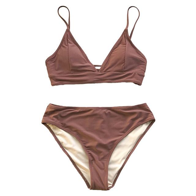 Brown Lace-Up Bikini Set