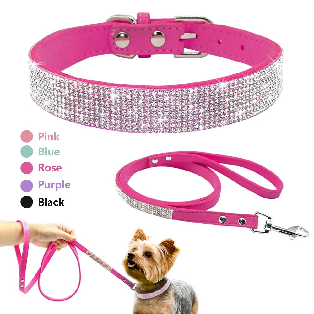 Suede Leather Puppy Dog Collar & Leash
