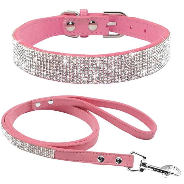 Suede Leather Puppy Dog Collar & Leash