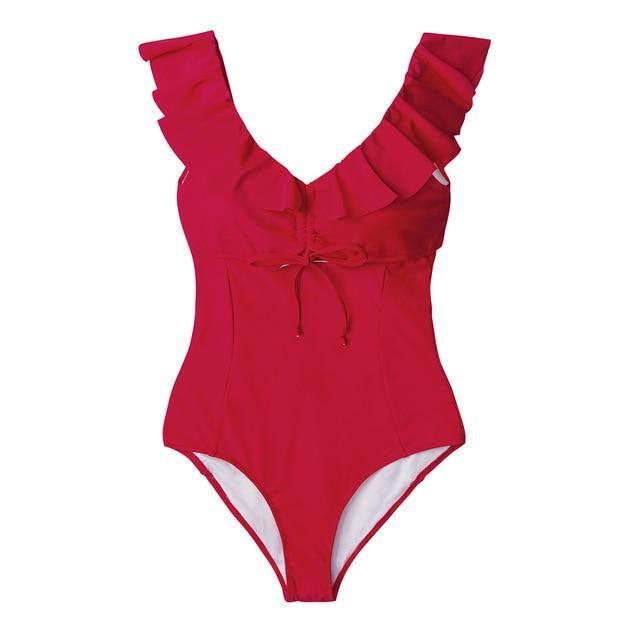 Red Ruffled One Piece Swimsuit