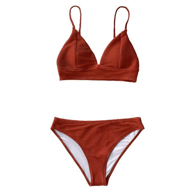 Solid Red Triangle Bikini Set