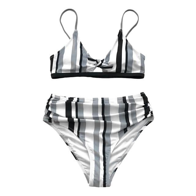 Tricolor Striped Bikini Set