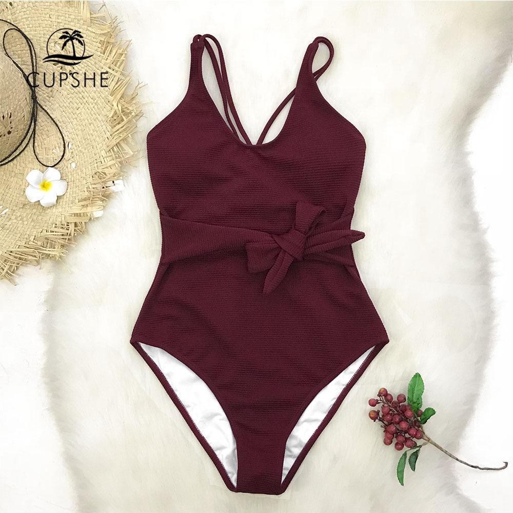 Burgundy Bowknot One-Piece Swimsuit