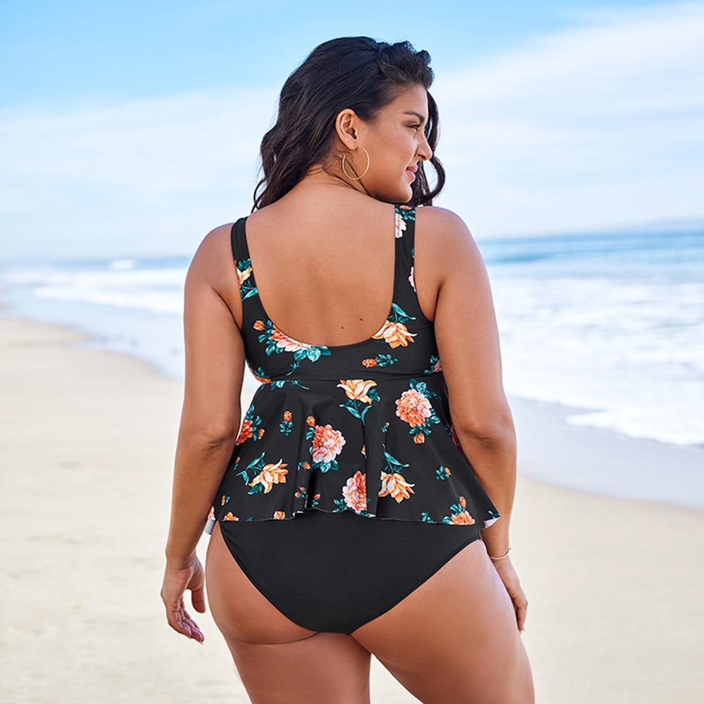 Black Floral Peplum Tankini