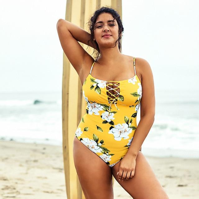 Yellow Floral Lace Up One Piece