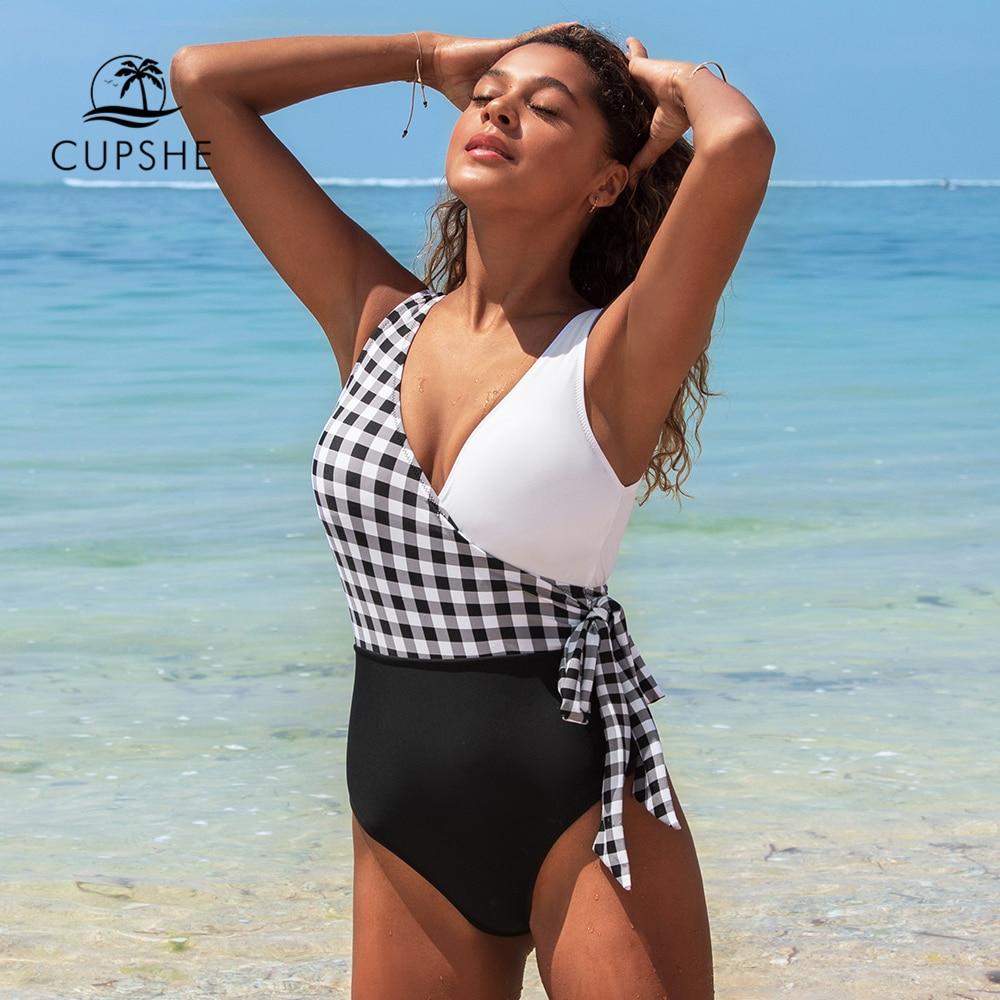 Black White Plaid Colorblock One-Piece