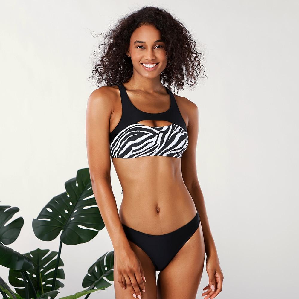 Zebra Double Straps Low Waisted Bikini Set