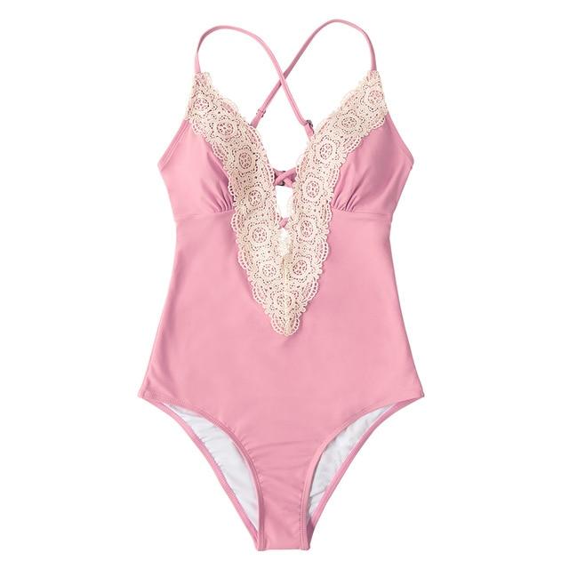 Lace Neckline One-Piece